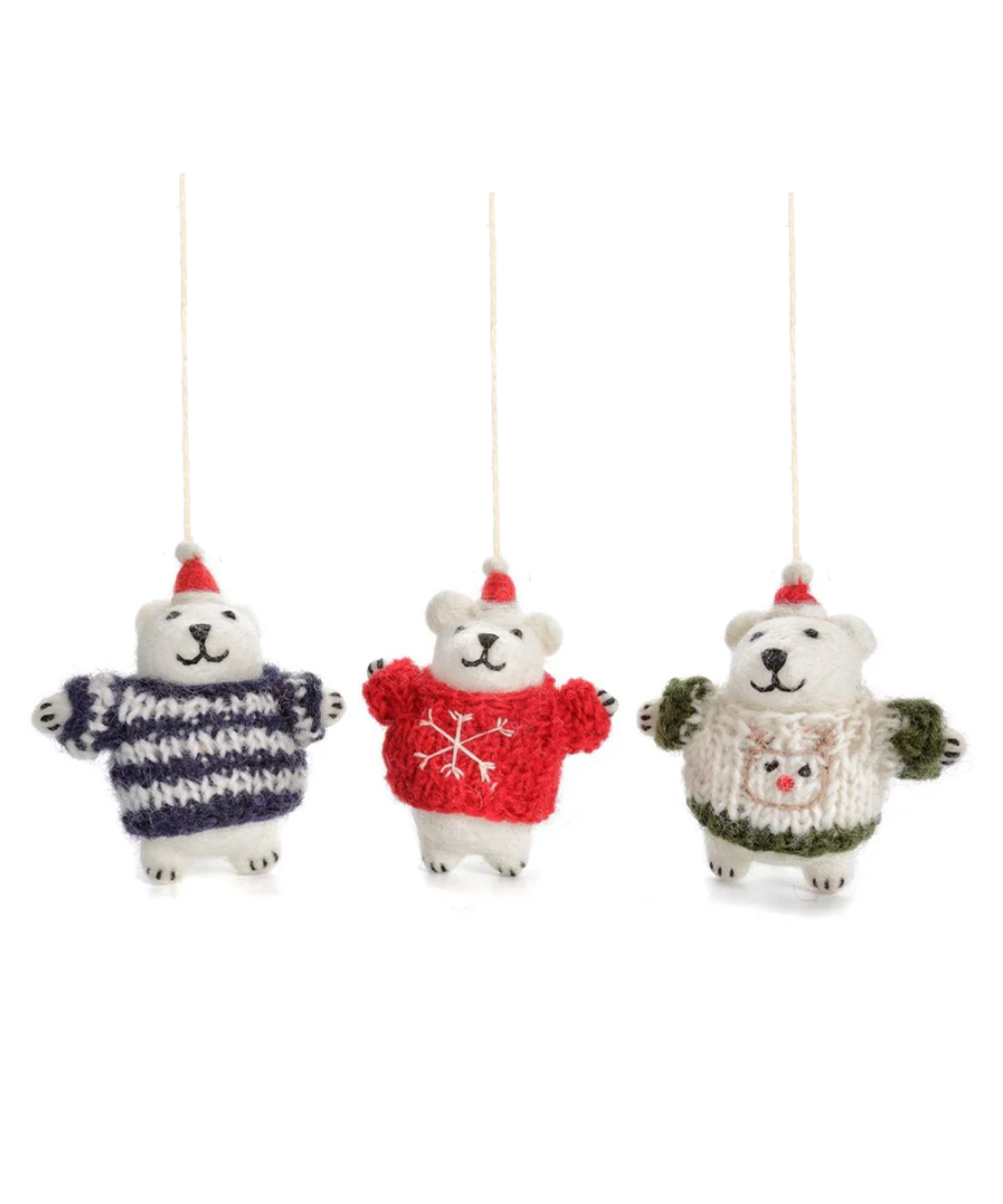 Amica Polar Bear in Jumper Trio Decoration