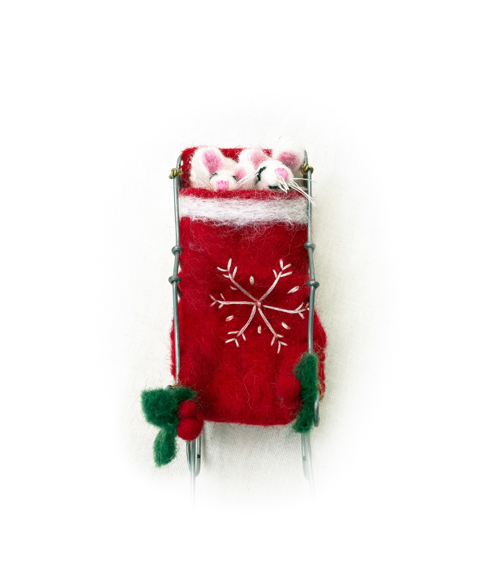 Amica Sleeping Mice on Sleigh Decoration