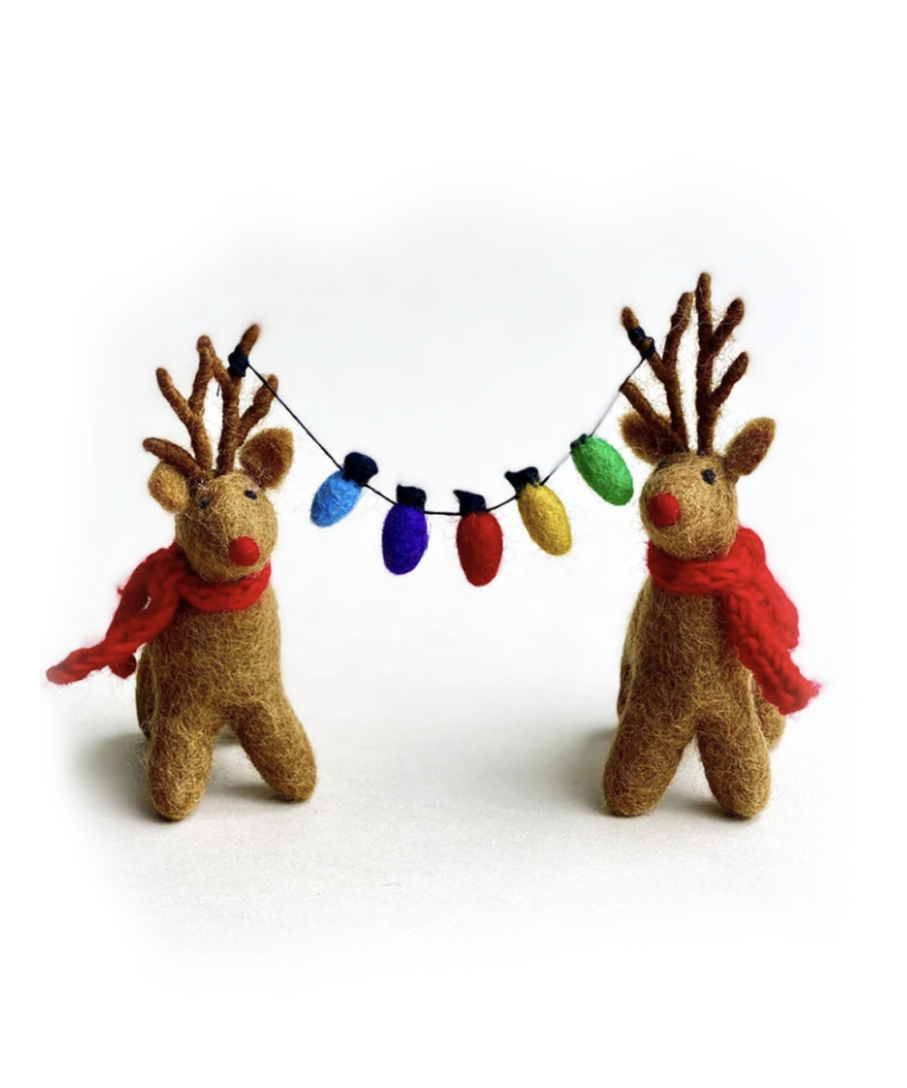 Amica Felt Reindeer Pair with Fairy Lights Decoration