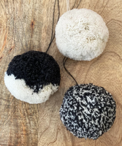 Wool Pom-Pom Decorations: 3 Pack - Snow / Coal