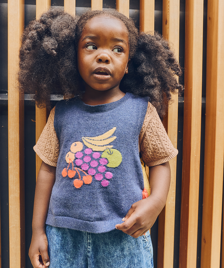 Fruit Bowl Vest - Denim Melange  - Organic Cotton