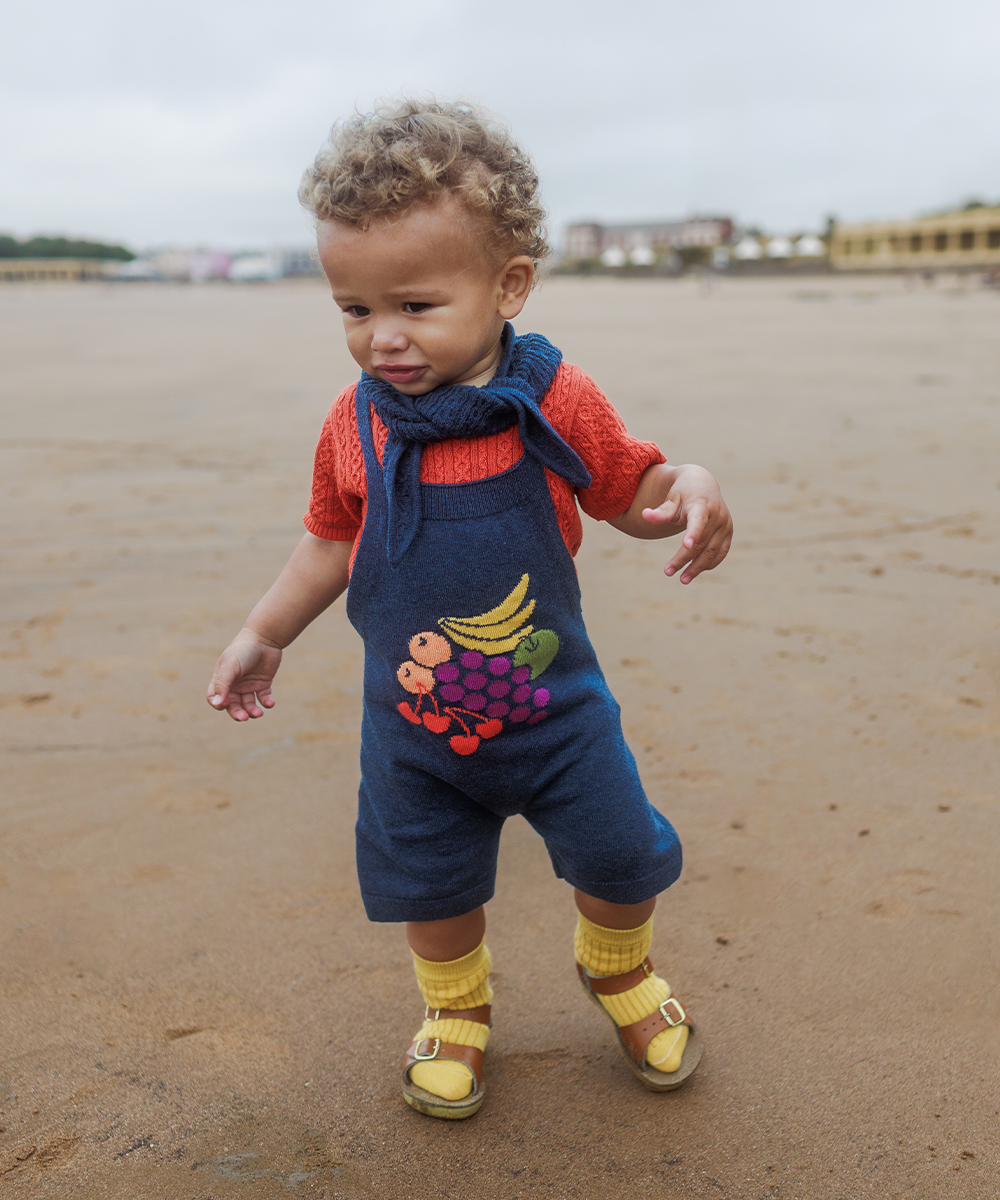 Fruit Bowl Romper - Denim Melange  - Organic Cotton