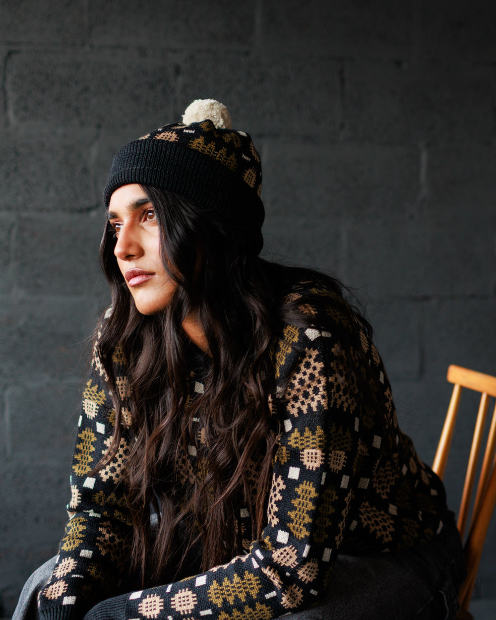 Carthen Merino Pom Beanie - Soot / Fields