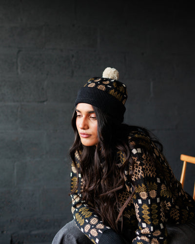 Carthen Merino Pom Beanie - Soot / Fields