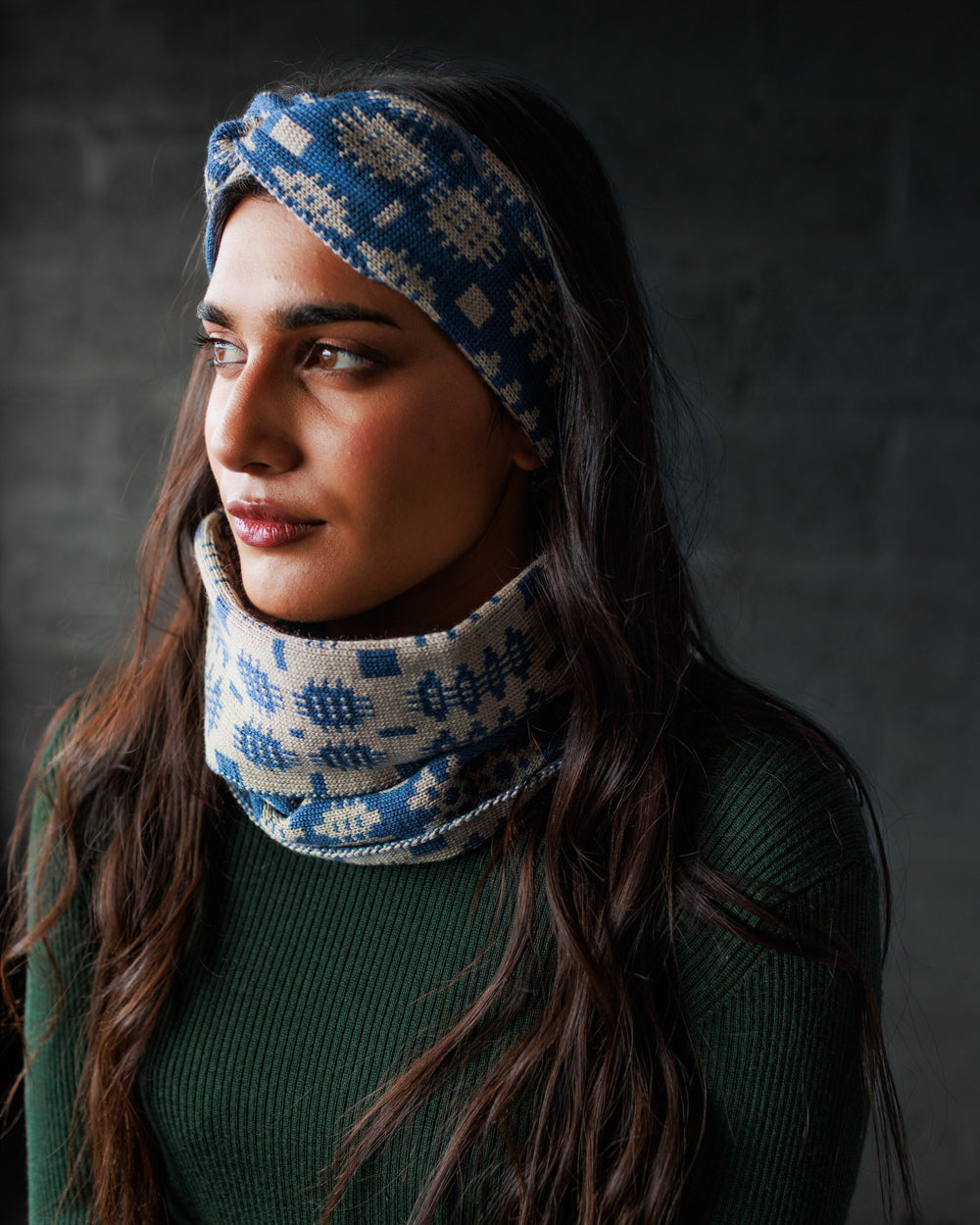 Carthen Merino Headband - Denim / Wheat