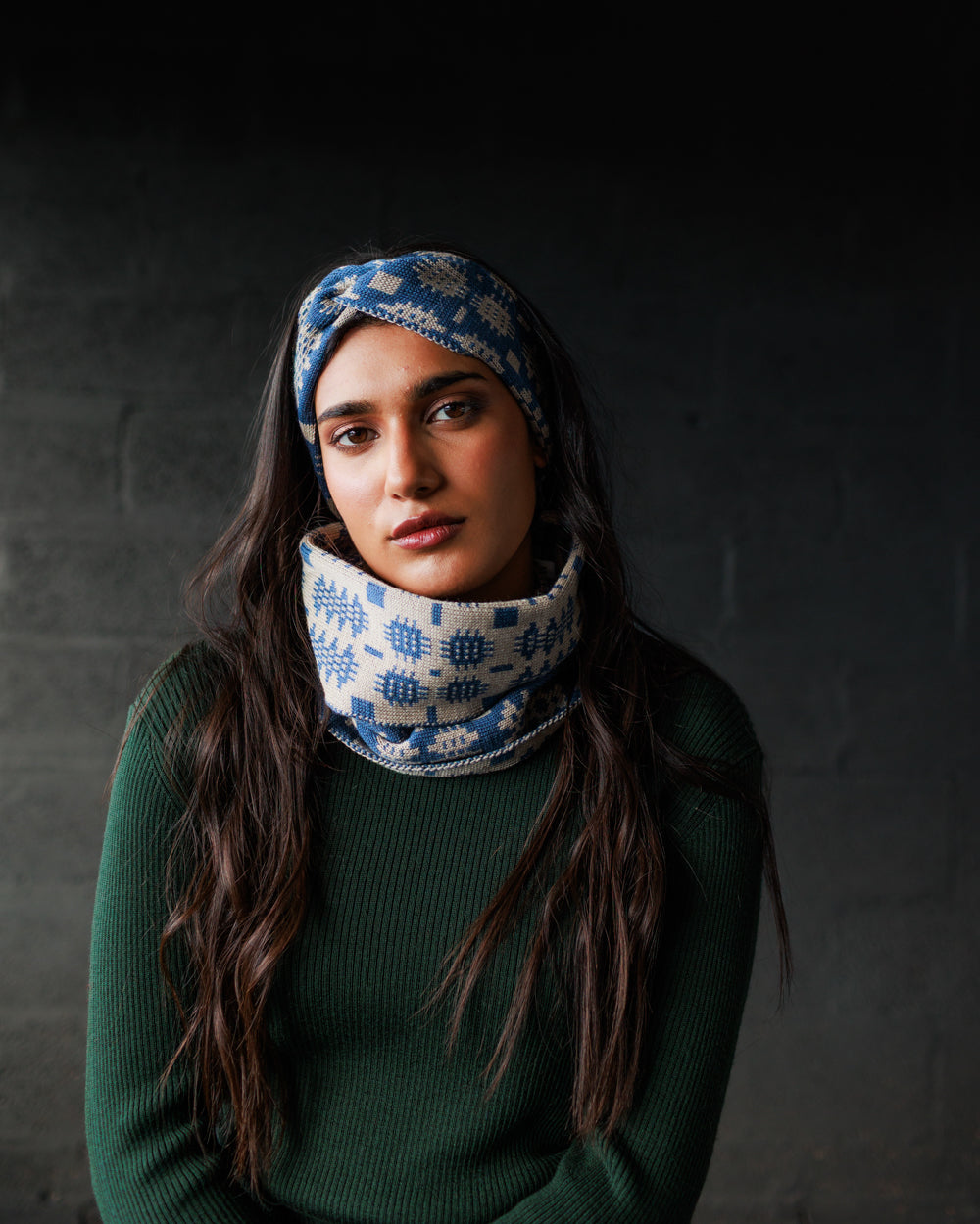 Carthen Merino Tube Scarf  - Denim / Wheat