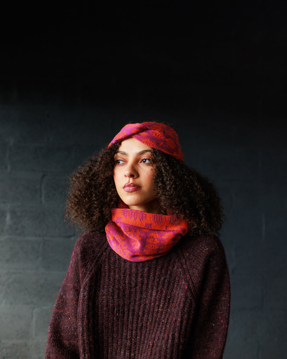 Carthen Merino Tube Scarf  - Violet / Pumpkin