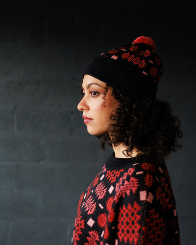 Carthen Merino Pom Beanie - Soot / Petals
