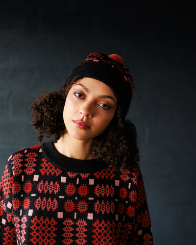 Carthen Merino Pom Beanie - Soot / Petals