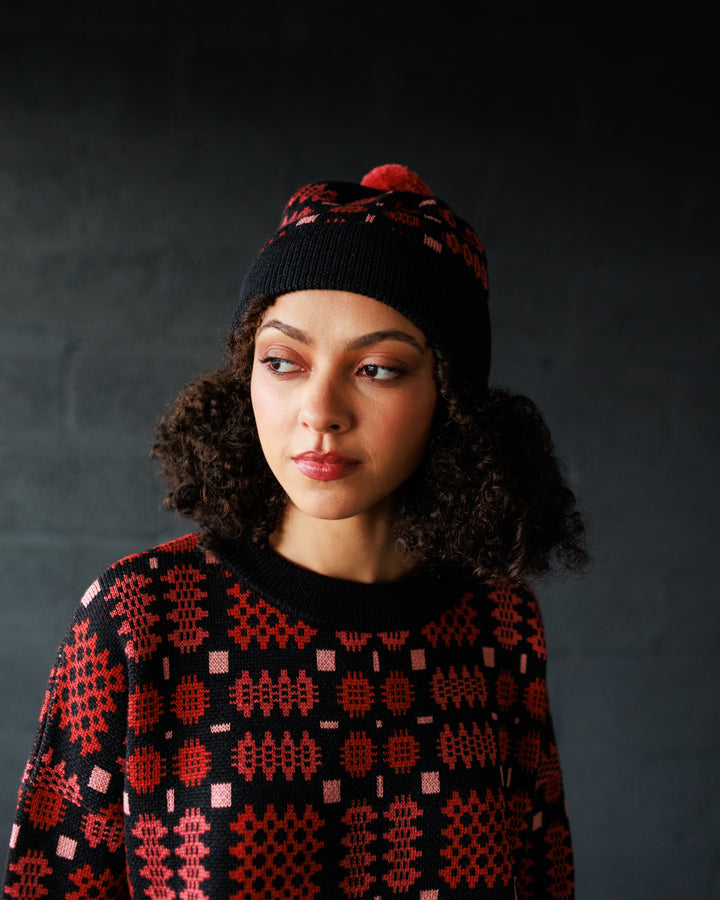 Carthen Merino Pom Beanie - Soot / Petals