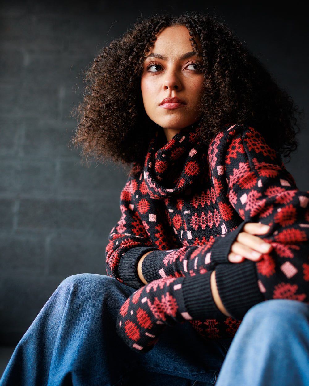 Carthen Merino Fingerless Mittens - Soot / Petals