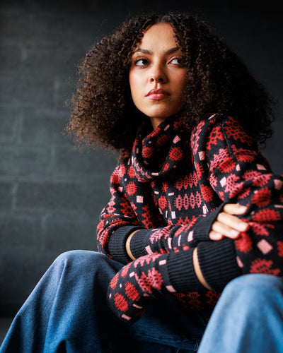 Carthen Merino Fingerless Mittens - Soot / Petals