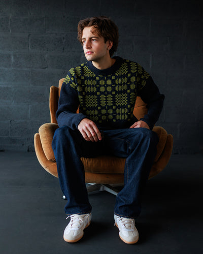 Men's Carthen Lambswool Gansey - Ink / Moss