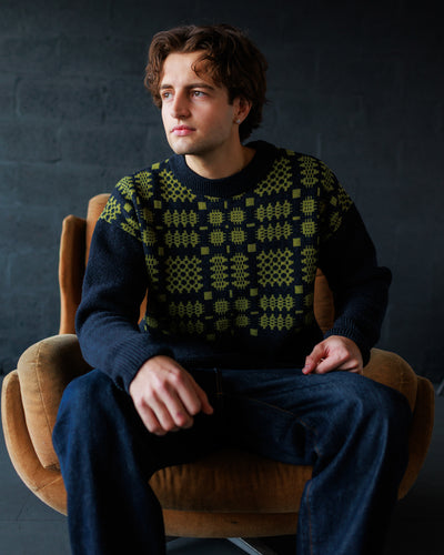 Men's Carthen Lambswool Gansey - Ink / Moss