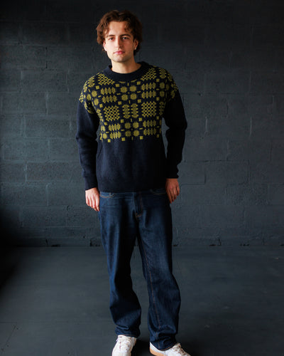 Men's Carthen Lambswool Gansey - Ink / Moss