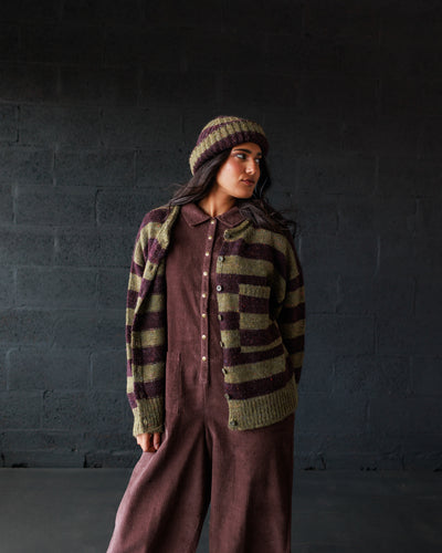 Moya Cardigan - Nettle/Fig Stripe (Adult)