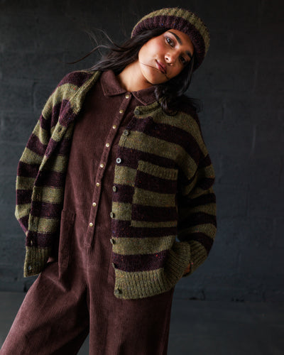 Moya Cardigan - Nettle/Fig Stripe (Adult)