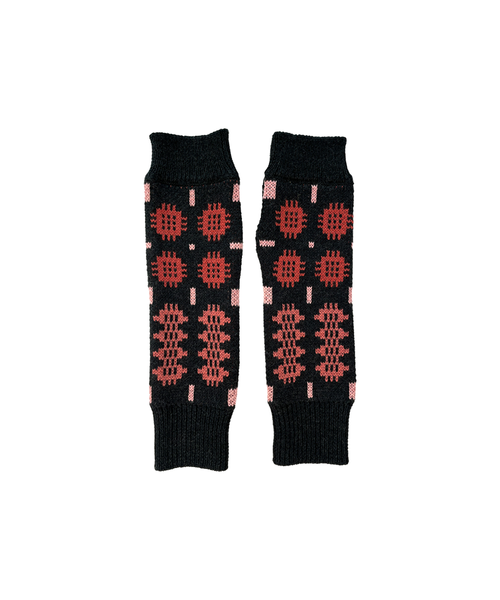 Carthen Merino Fingerless Mittens - Soot / Petals