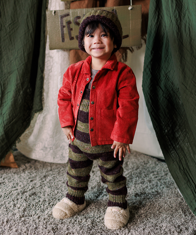 Moya Dungarees - Nettle/Fig Stripe