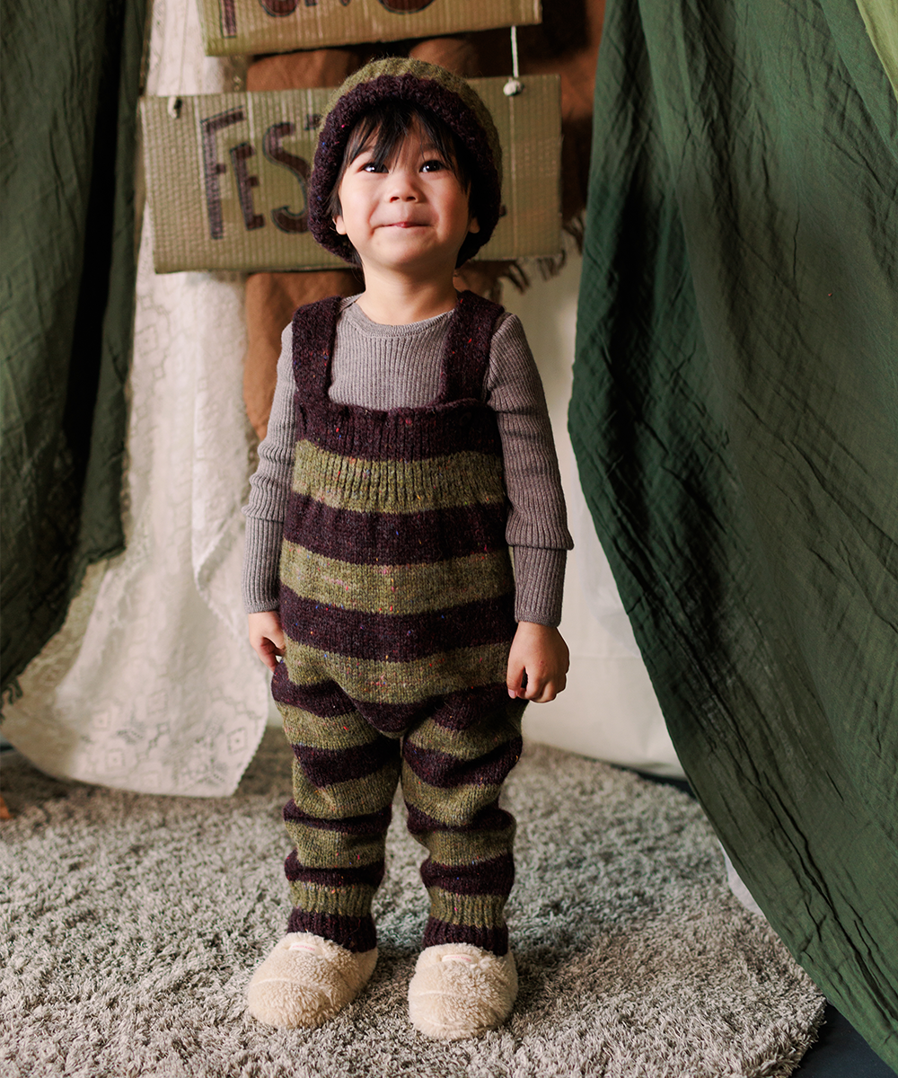 Moya Dungarees - Nettle/Fig Stripe