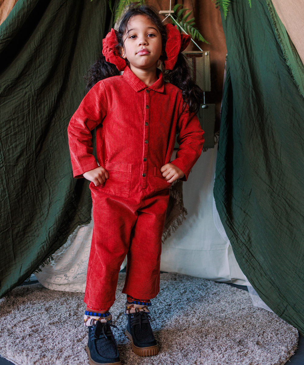 Cord Overalls - Vermillion  - Organic Cotton