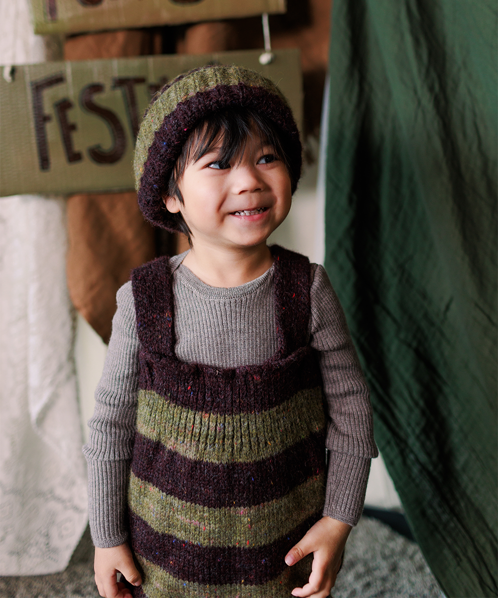 Moya Dungarees - Nettle/Fig Stripe