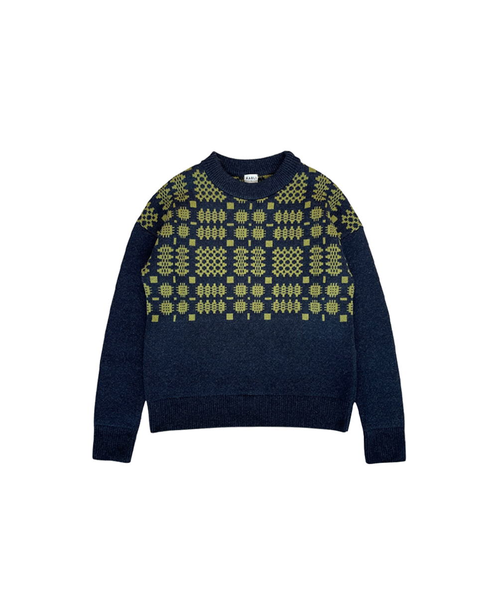Men's Carthen Lambswool Gansey - Ink / Moss
