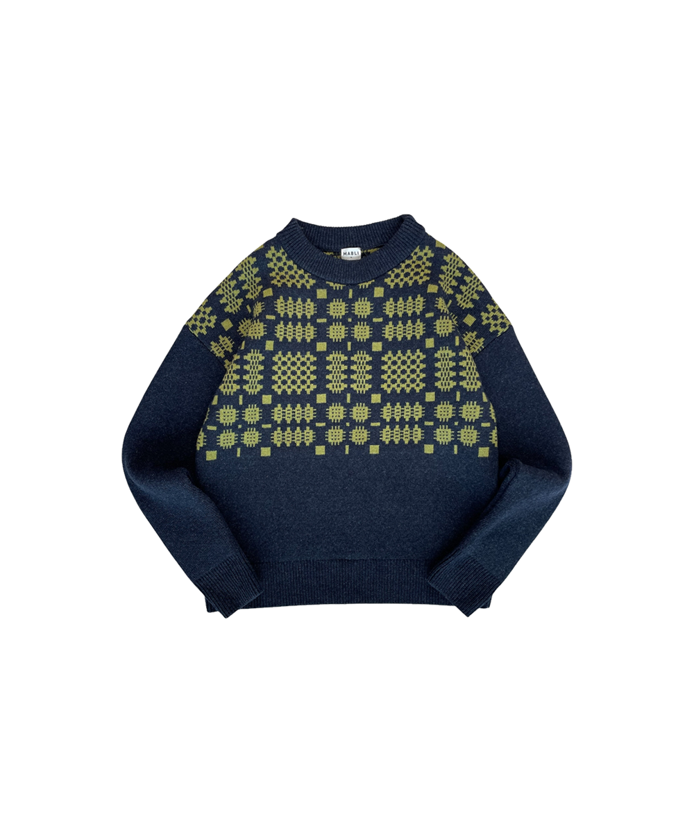 Men's Carthen Lambswool Gansey - Ink / Moss