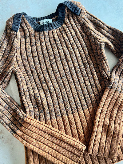 Sample Sale - Size 8Y Ribbed Pullover - Rust/Navy