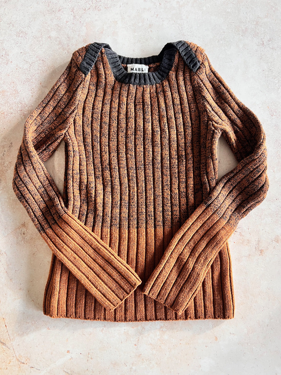 Sample Sale - Size 8Y Ribbed Pullover - Rust/Navy