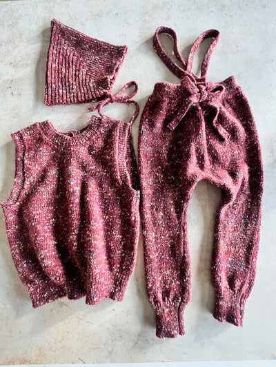 Sample Sale - Size 4Y Vest, Bonnet & tie Pants - Berry