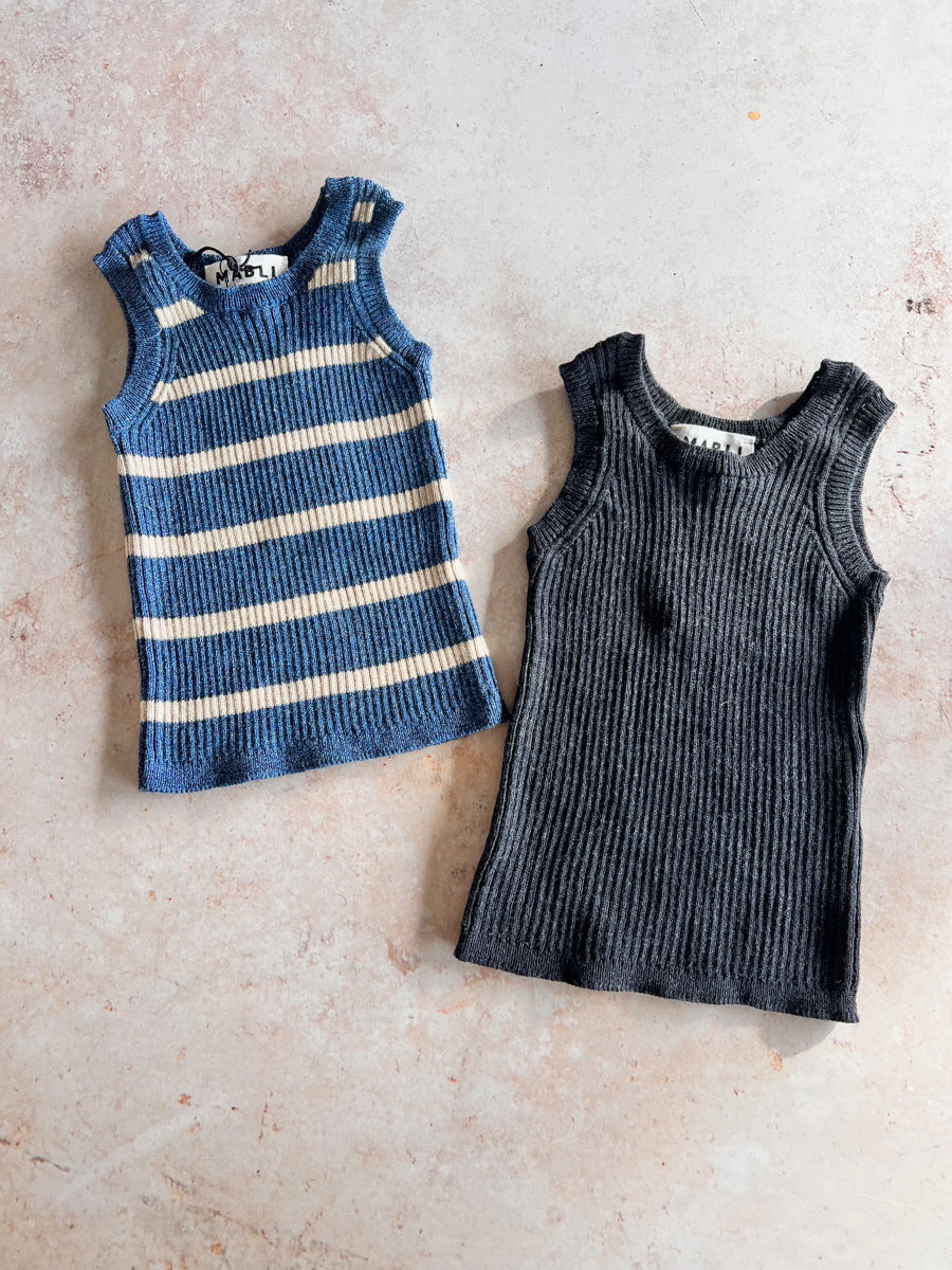 Sample Sale - Size 6M Vest set - Soot & Denim/Cream