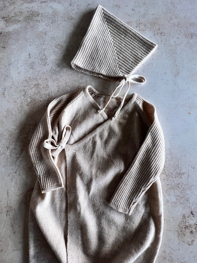Sample Sale - Size 6M Bonnet & Romper - Light Neutral