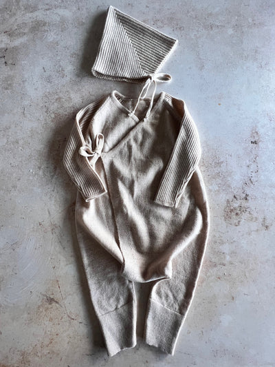 Sample Sale - Size 6M Bonnet & Romper - Light Neutral