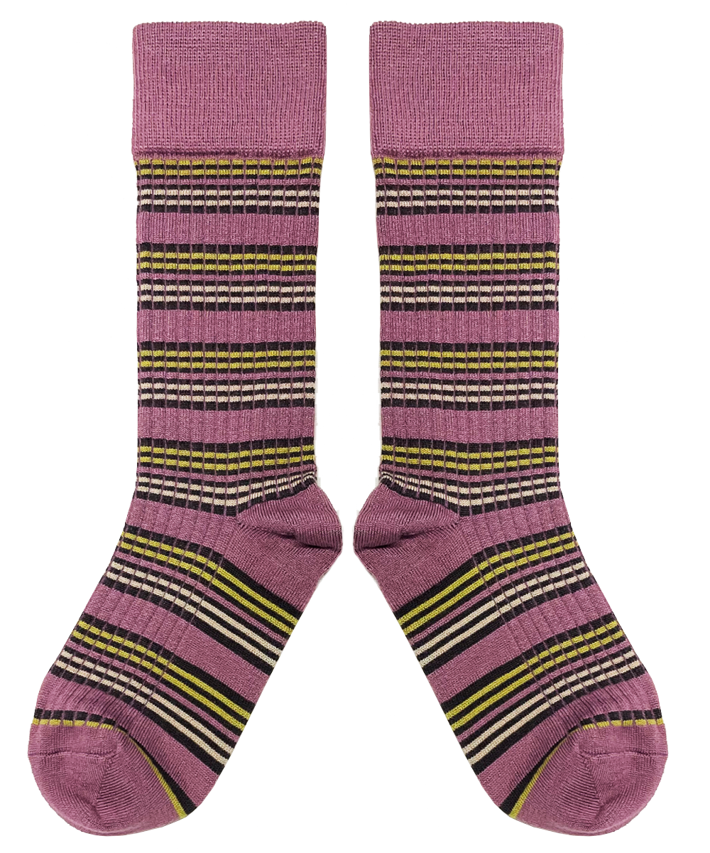 Merino Stripe Socks - Damson Stripe (Adult)