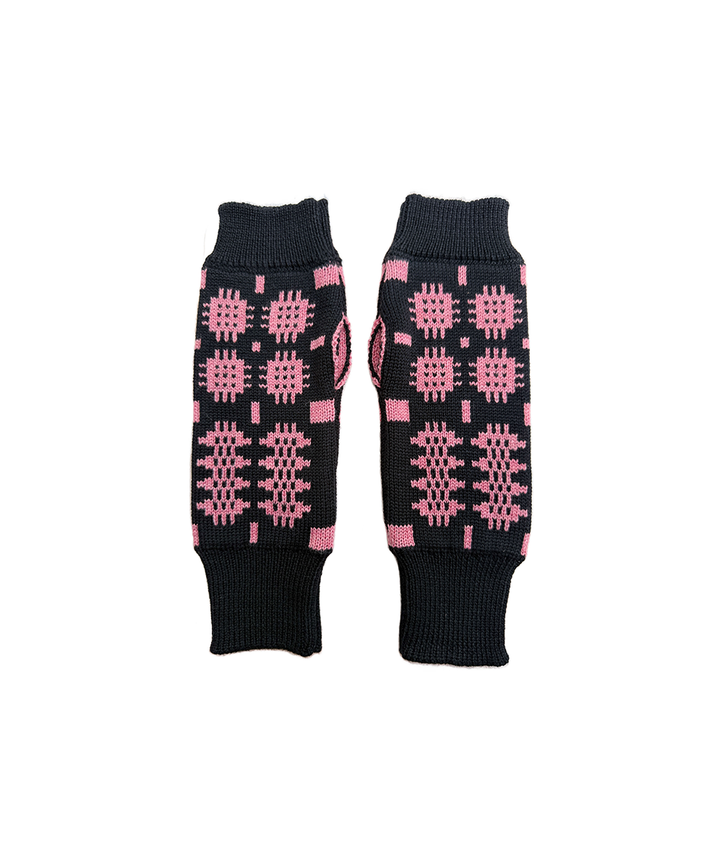 Carthen Merino Fingerless Mittens - Black/Rhosyn