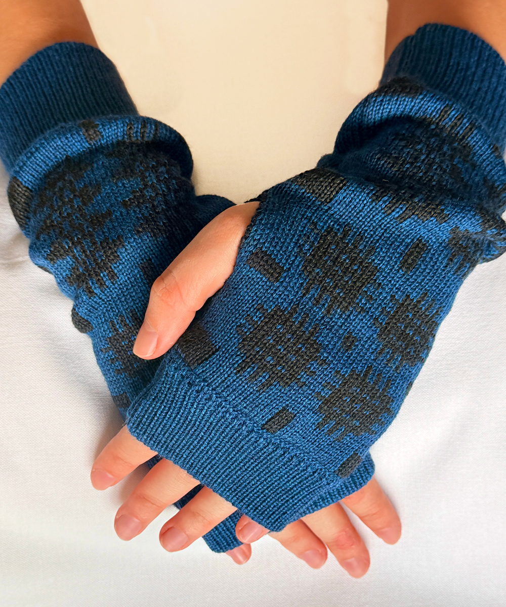 Carthen Merino Fingerless Mittens - Kingfisher/Anthracite