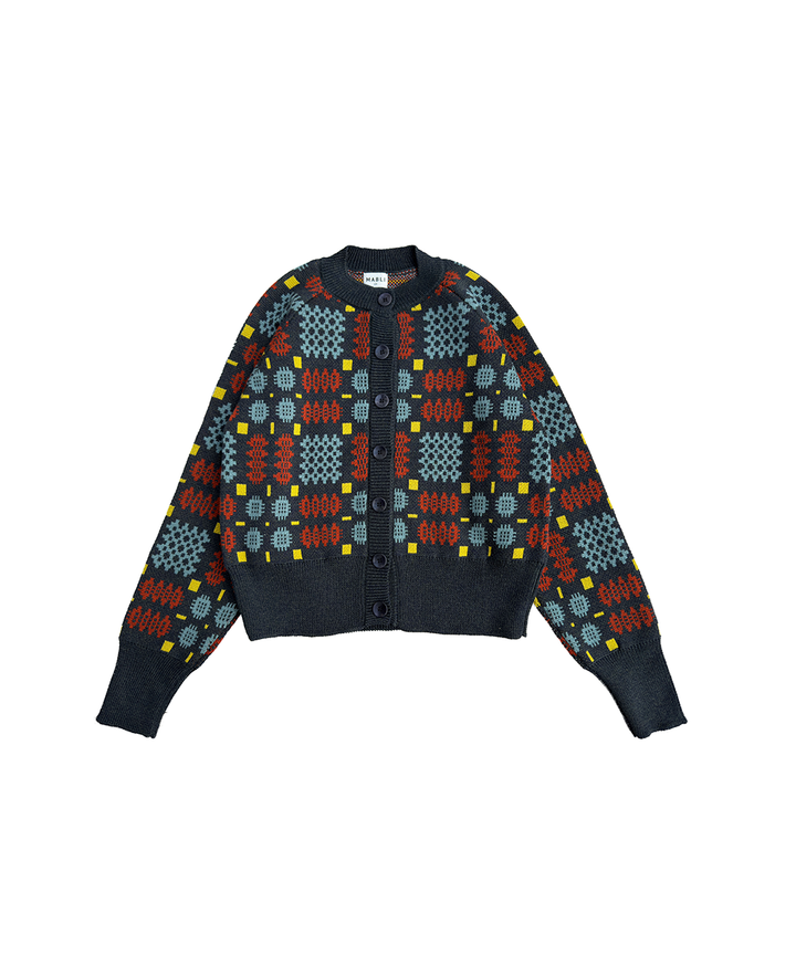 Carthen Neat Merino Cardigan - Night Forest