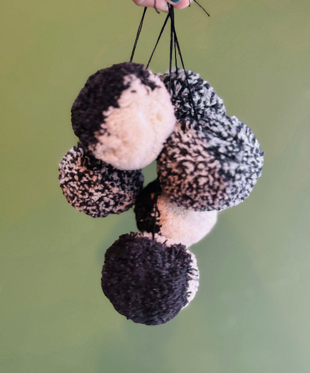 Wool Pom-Pom Decorations: 6 Pack - Coal Stripe + Speckles