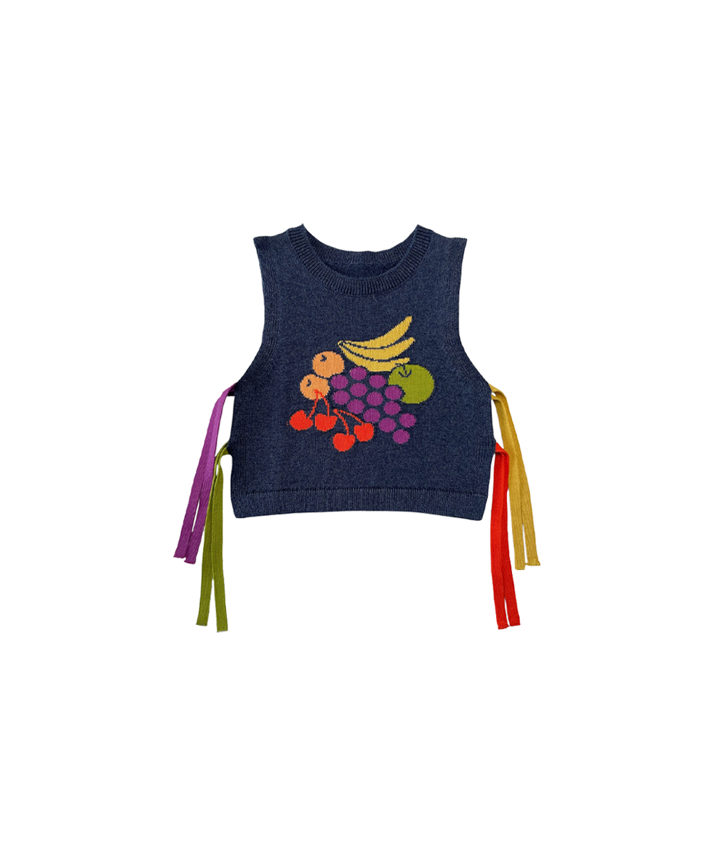 Fruit Bowl Vest - Denim Melange  - Organic Cotton