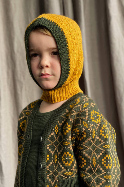 Takenoko Pixie Hood - Saffron / Juniper