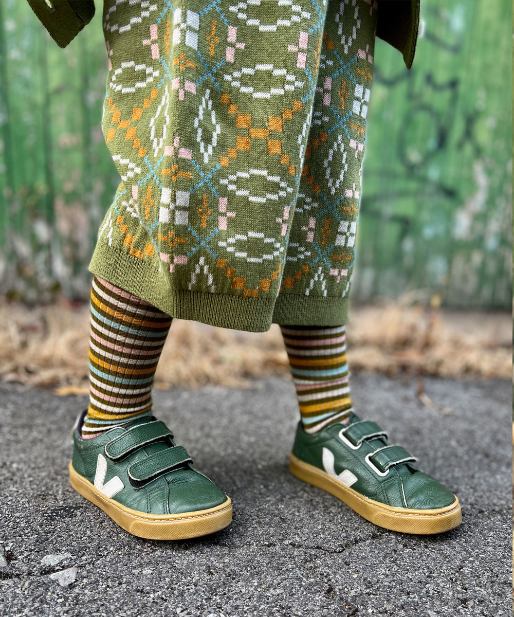 Aeron Knee High Socks Olive Stripe - Child